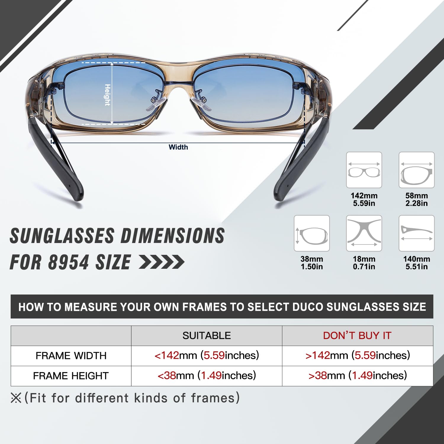 DUCO Polarized Wraparound Fitover Glasses Wear Over Sunglasses for Men Women UV Protection Sun Glasses 8954 - Image 3