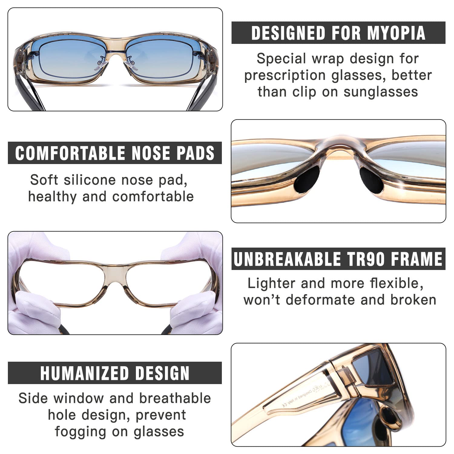 DUCO Polarized Wraparound Fitover Glasses Wear Over Sunglasses for Men Women UV Protection Sun Glasses 8954 - Image 4