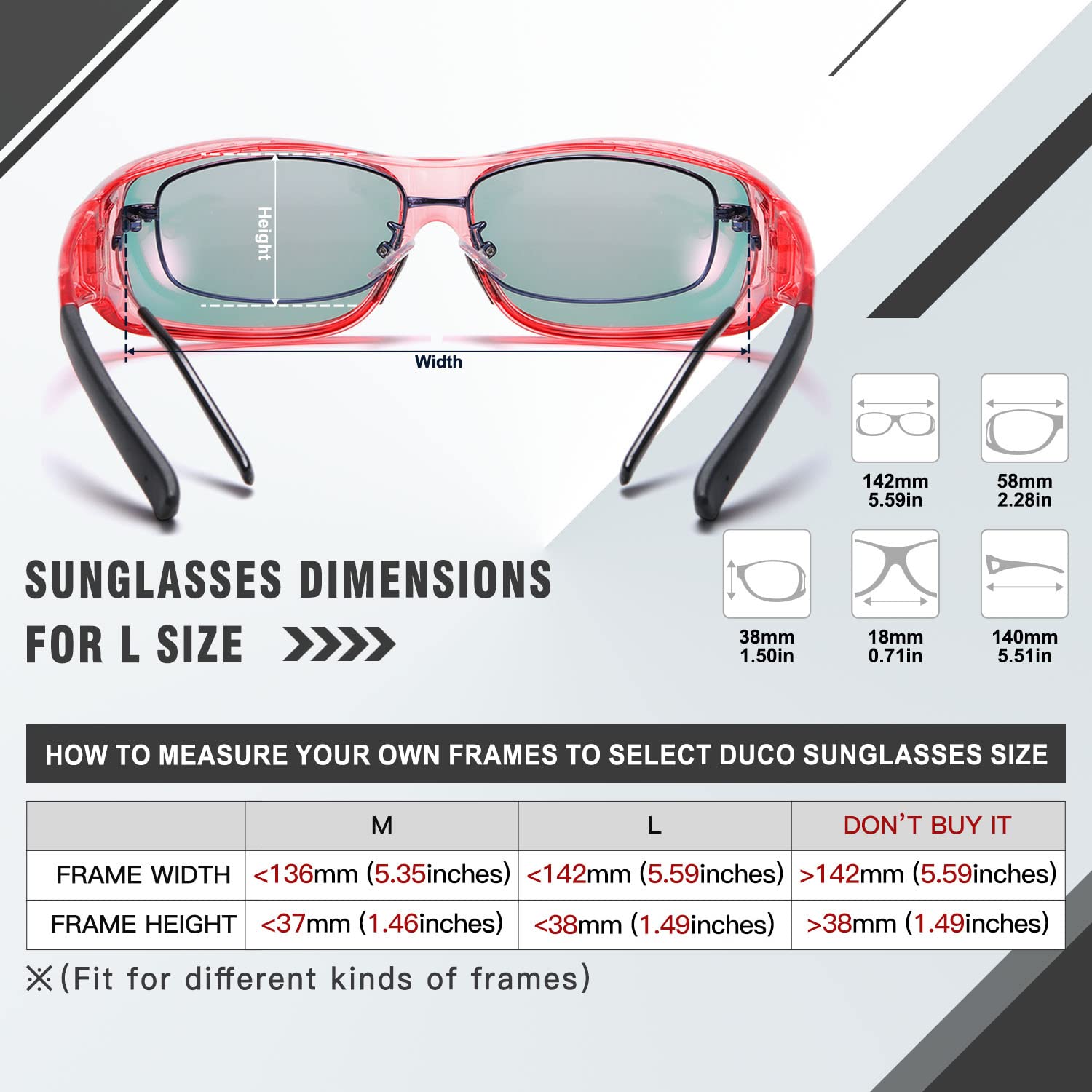 DUCO Polarized Wraparound Fitover Glasses Wear Over Sunglasses for Men Women UV Protection Sun Glasses 8954 - Image 4