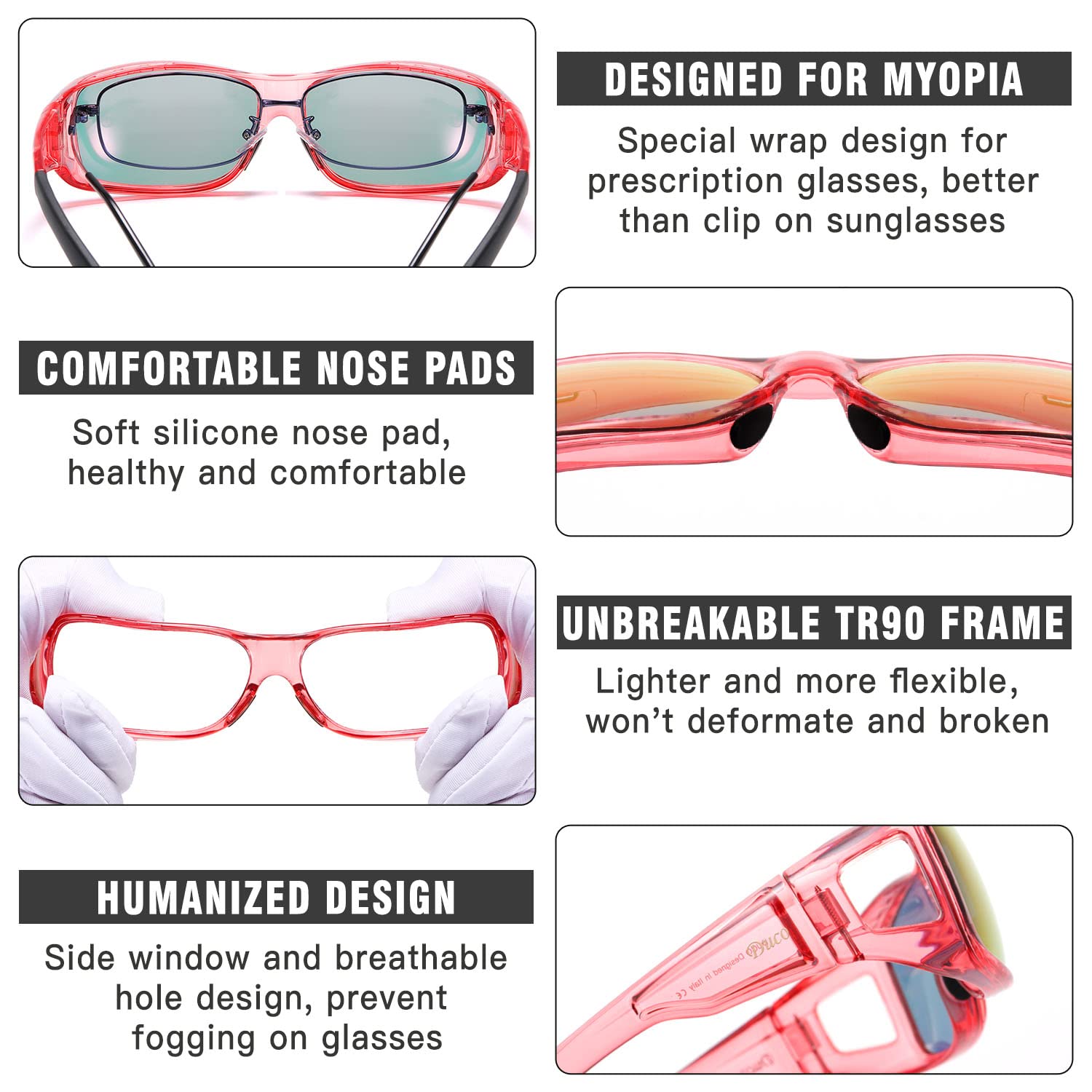 DUCO Polarized Wraparound Fitover Glasses Wear Over Sunglasses for Men Women UV Protection Sun Glasses 8954 - Image 5