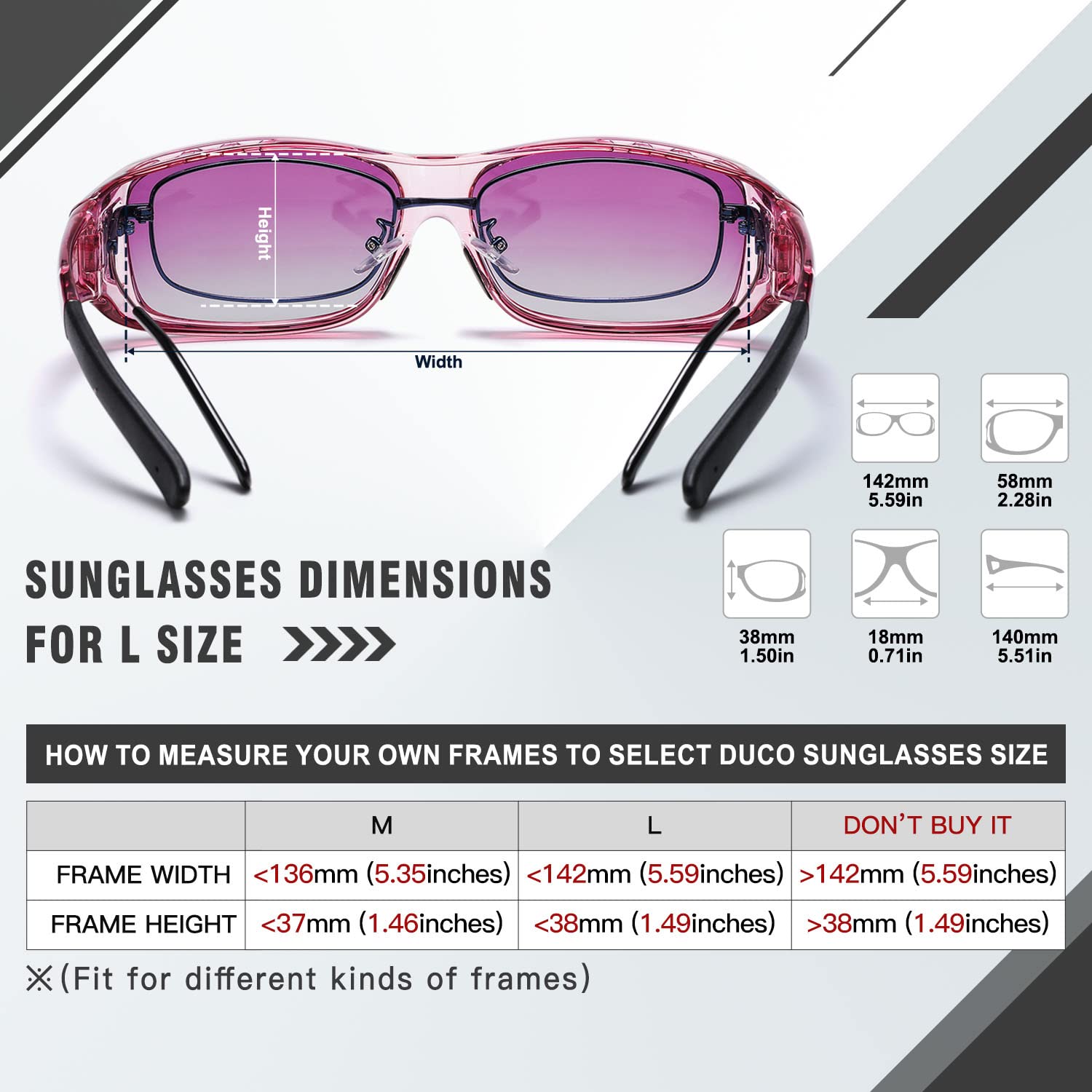 DUCO Polarized Wraparound Fitover Glasses Wear Over Sunglasses for Men Women UV Protection Sun Glasses 8954 - Image 4