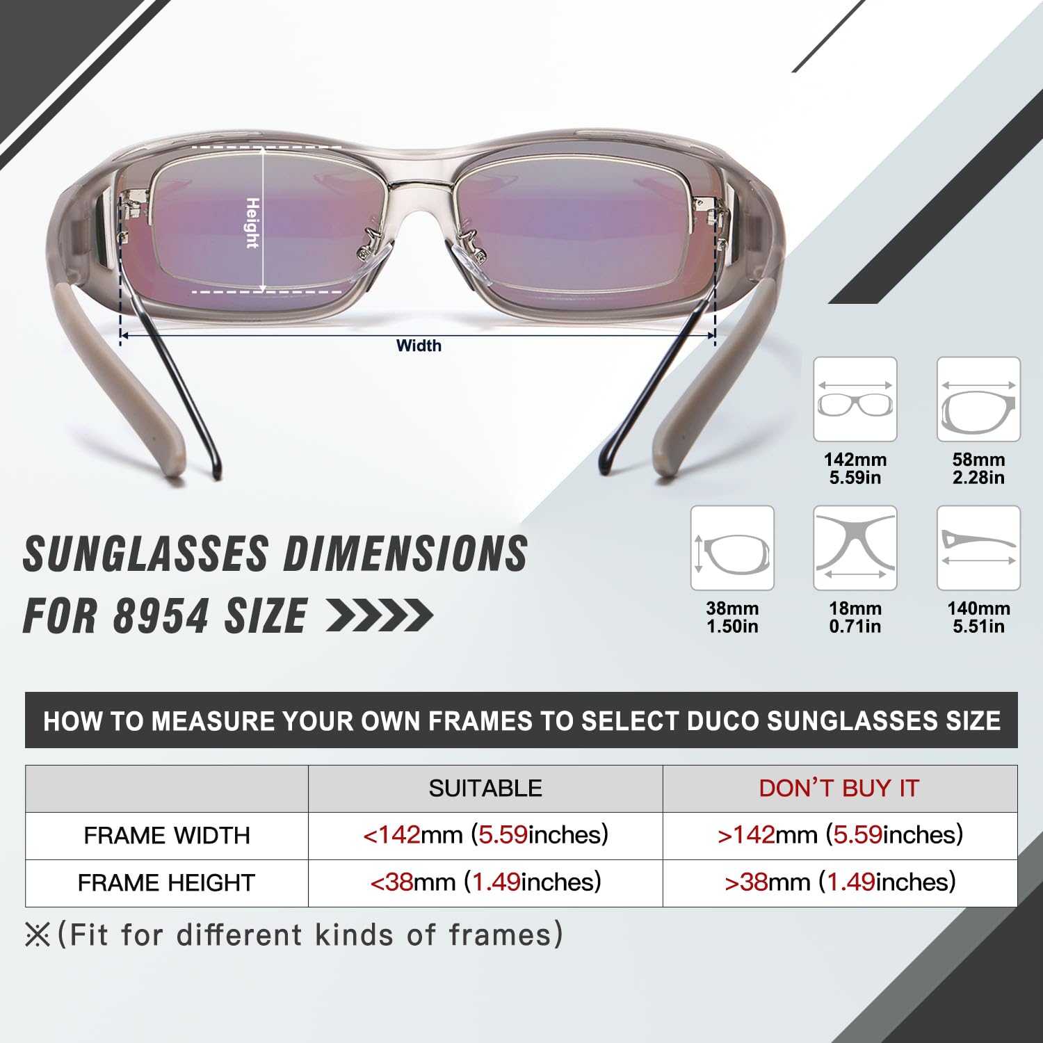 DUCO Polarized Wraparound Fitover Glasses Wear Over Sunglasses for Men Women UV Protection Sun Glasses 8954 - Image 3