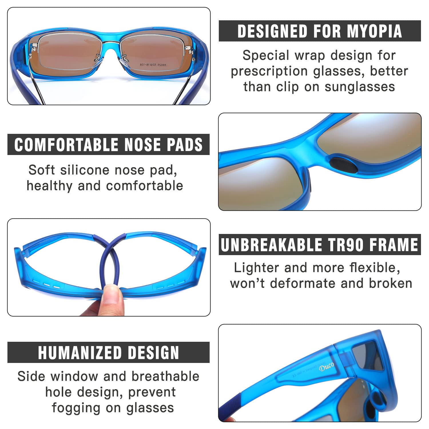 DUCO Polarized Wraparound Fitover Glasses Wear Over Sunglasses for Men Women UV Protection Sun Glasses 8954 - Image 4