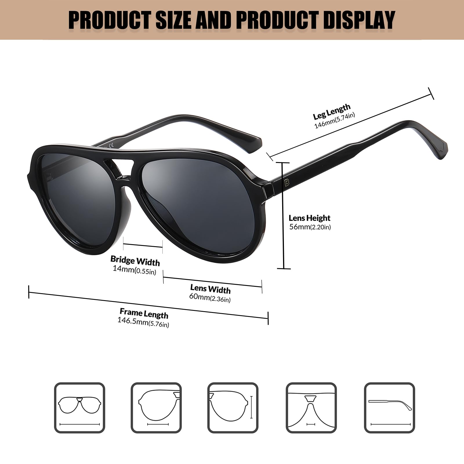 DUCO Retro Aviator Polarized Sunglasses Women Men Vintage Double Bridge Sun Glasses Classic Shades DC1208 - Image 6