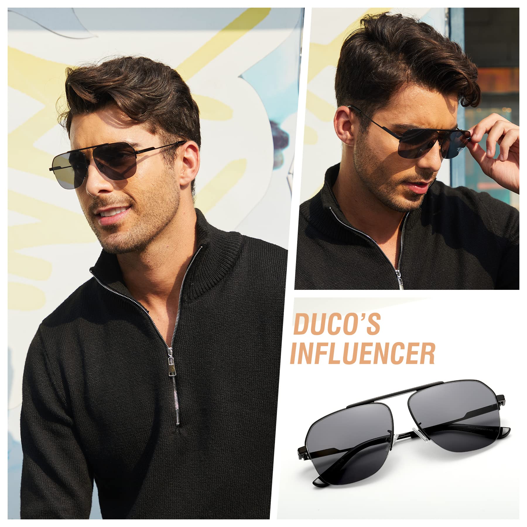 DUCO Retro Aviator Sunglasses for Mens Womens Semi-Rimless Non-Polarized Trendy Sun Glasses Metal Frame for Driving DC3035 - Image 5