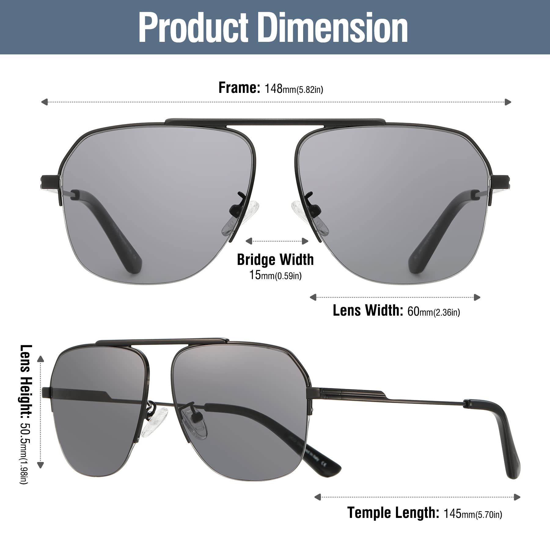 DUCO Retro Aviator Sunglasses for Mens Womens Semi-Rimless Non-Polarized Trendy Sun Glasses Metal Frame for Driving DC3035 - Image 6