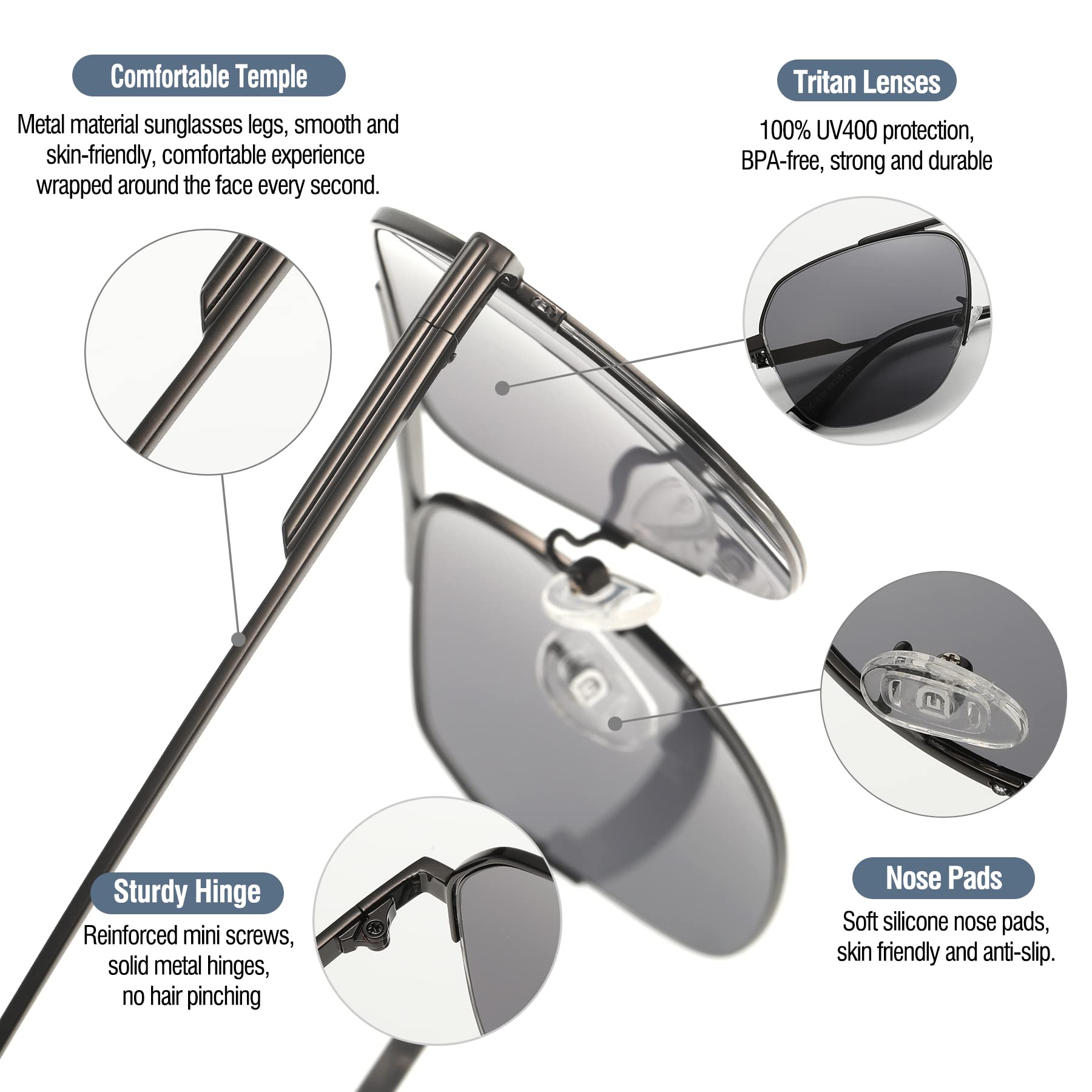 DUCO Retro Aviator Sunglasses for Mens Womens Semi-Rimless Non-Polarized Trendy Sun Glasses Metal Frame for Driving DC3035 - Image 7