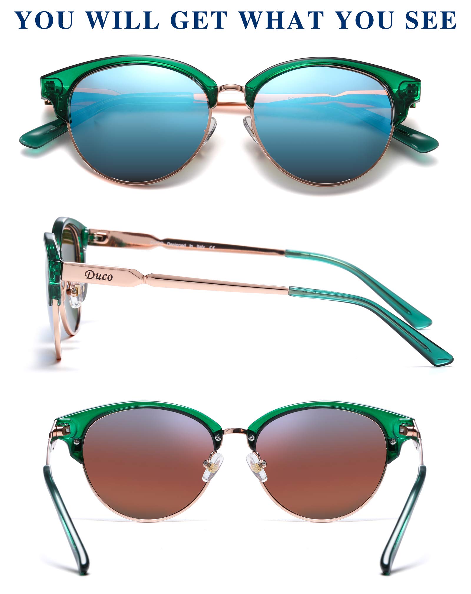 DUCO Retro Polarized Sunglasses for Women Semi Rimless Sun Glasses for Small Face Vintage Half Frame Shades 1221 - Image 3