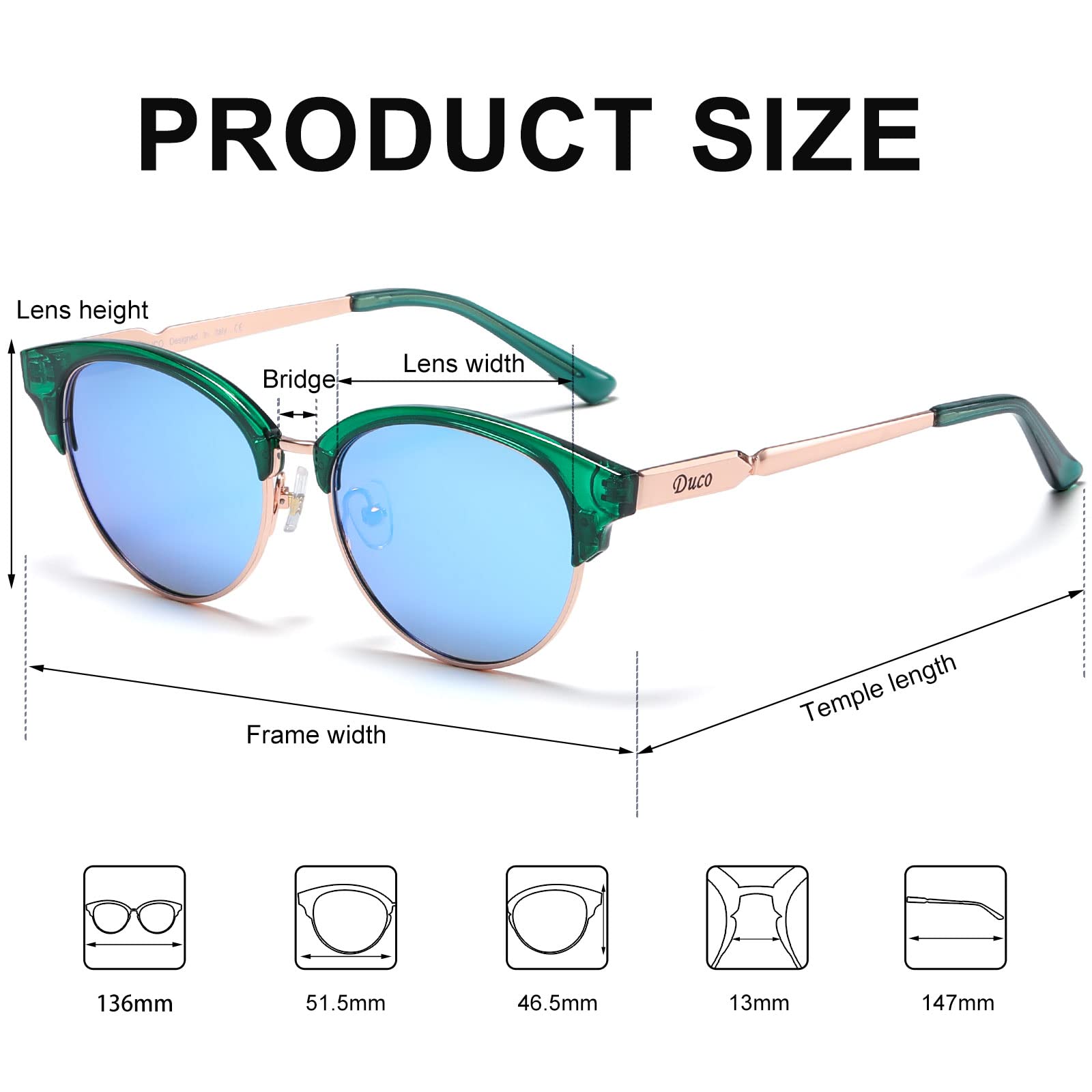 DUCO Retro Polarized Sunglasses for Women Semi Rimless Sun Glasses for Small Face Vintage Half Frame Shades 1221 - Image 4