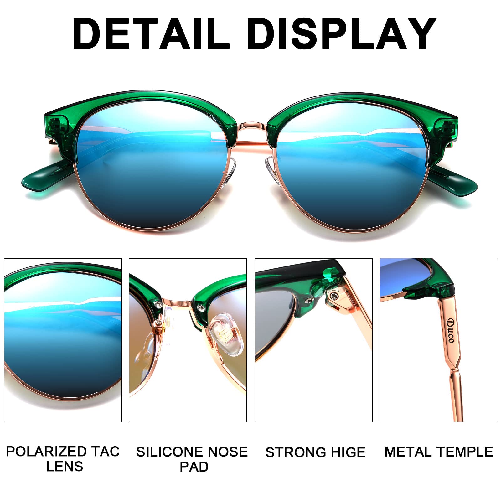 DUCO Retro Polarized Sunglasses for Women Semi Rimless Sun Glasses for Small Face Vintage Half Frame Shades 1221 - Image 5