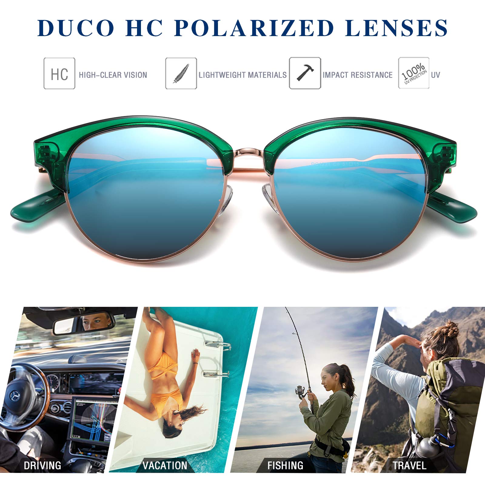 DUCO Retro Polarized Sunglasses for Women Semi Rimless Sun Glasses for Small Face Vintage Half Frame Shades 1221 - Image 6