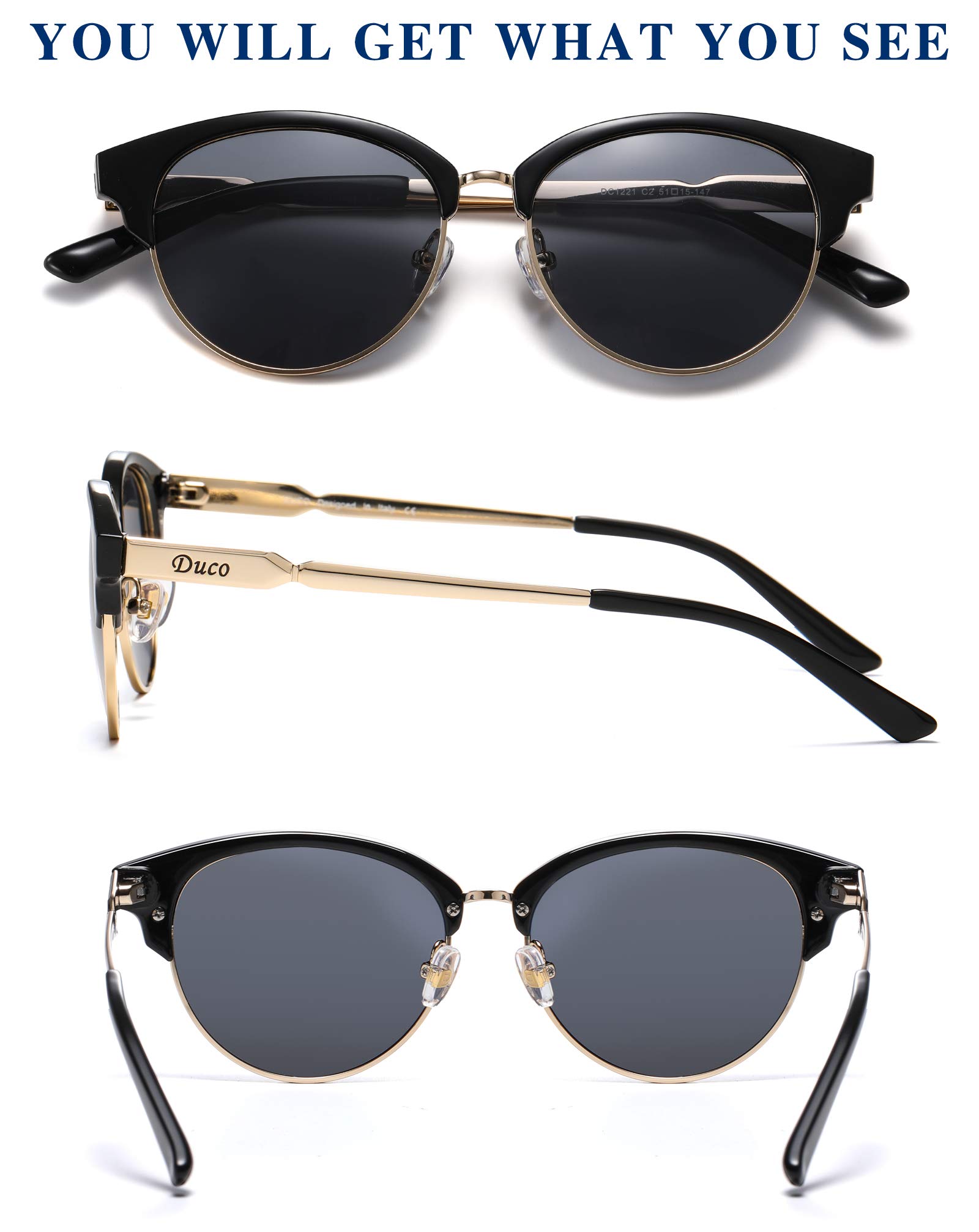 DUCO Retro Polarized Sunglasses for Women Semi Rimless Sun Glasses for Small Face Vintage Half Frame Shades 1221 - Image 3