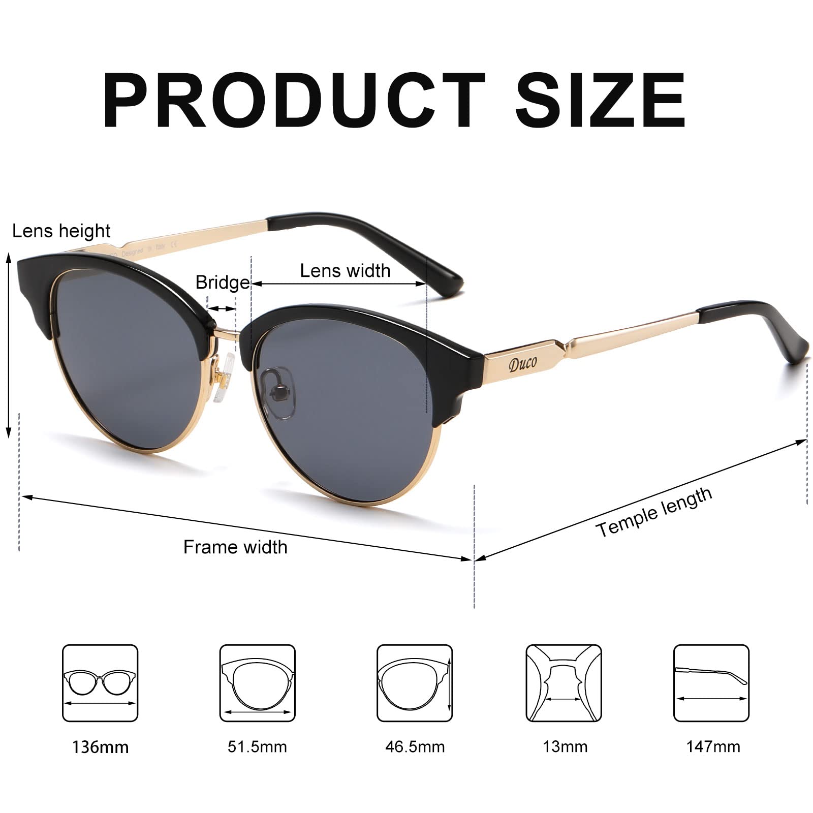 DUCO Retro Polarized Sunglasses for Women Semi Rimless Sun Glasses for Small Face Vintage Half Frame Shades 1221 - Image 4