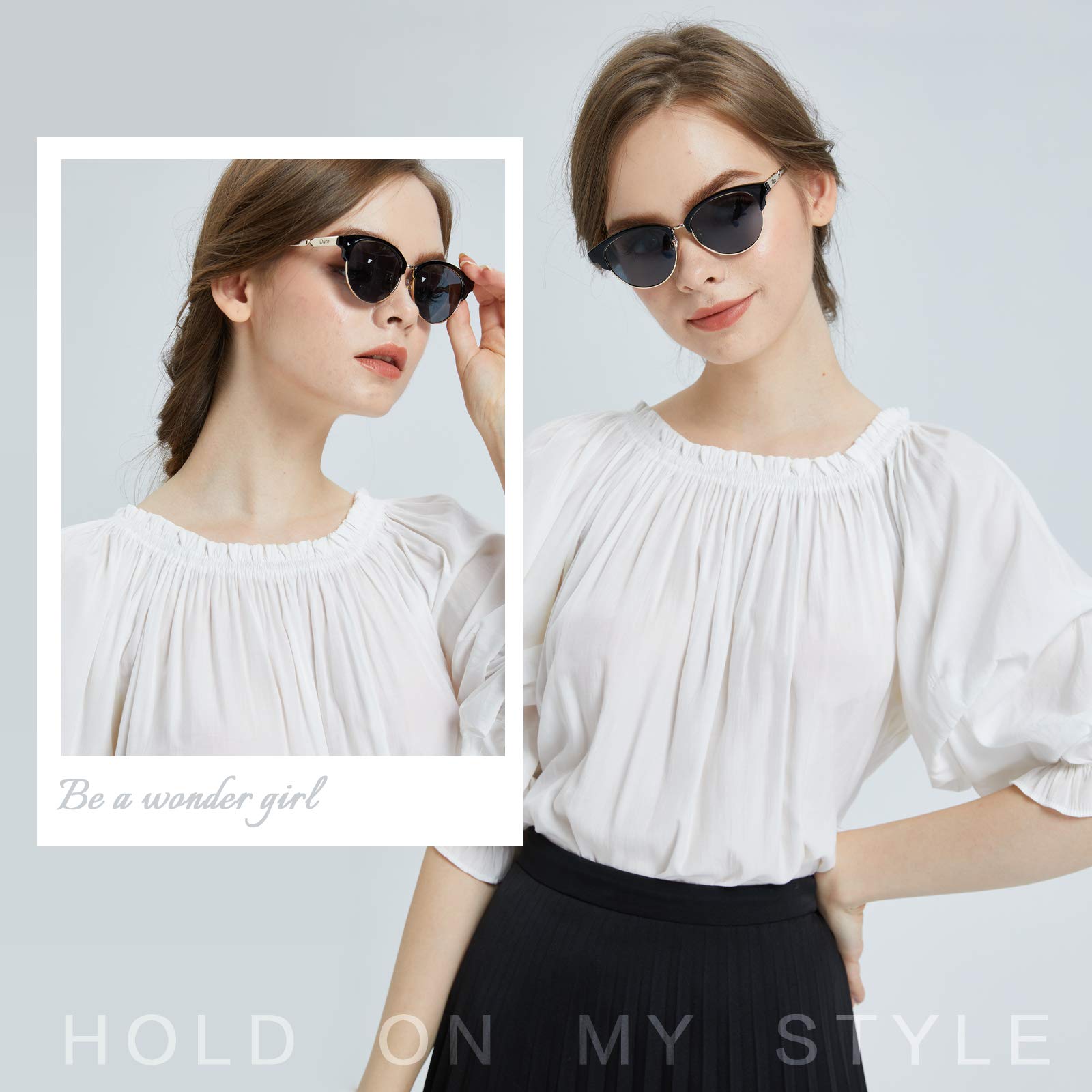 DUCO Retro Polarized Sunglasses for Women Semi Rimless Sun Glasses for Small Face Vintage Half Frame Shades 1221 - Image 7