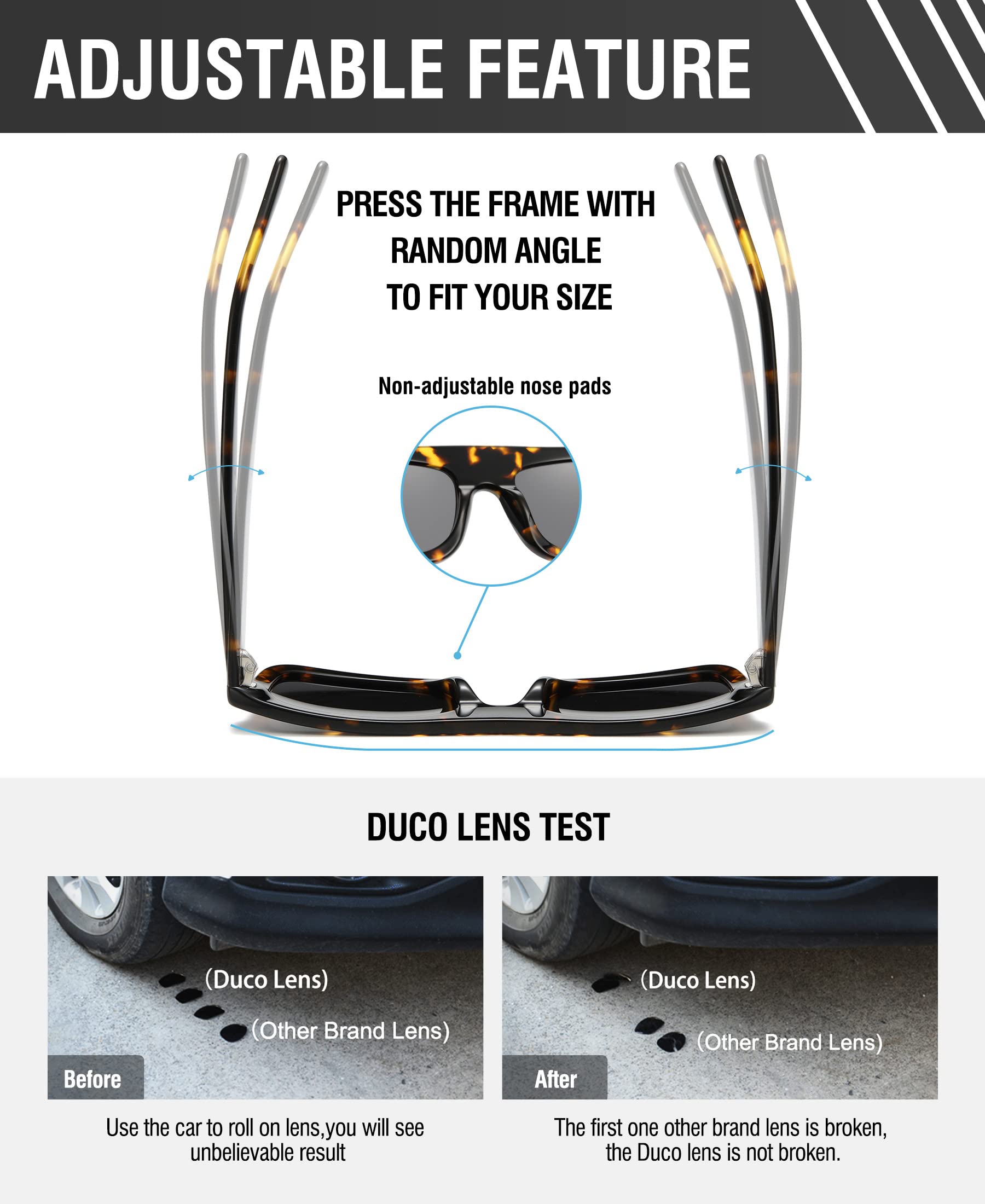 DUCO Retro Rectangle Polarized Sunglasses for Men Women Vintage Flat Top Acetate Sun Glasses UV400 Protection DC2360 - Image 4