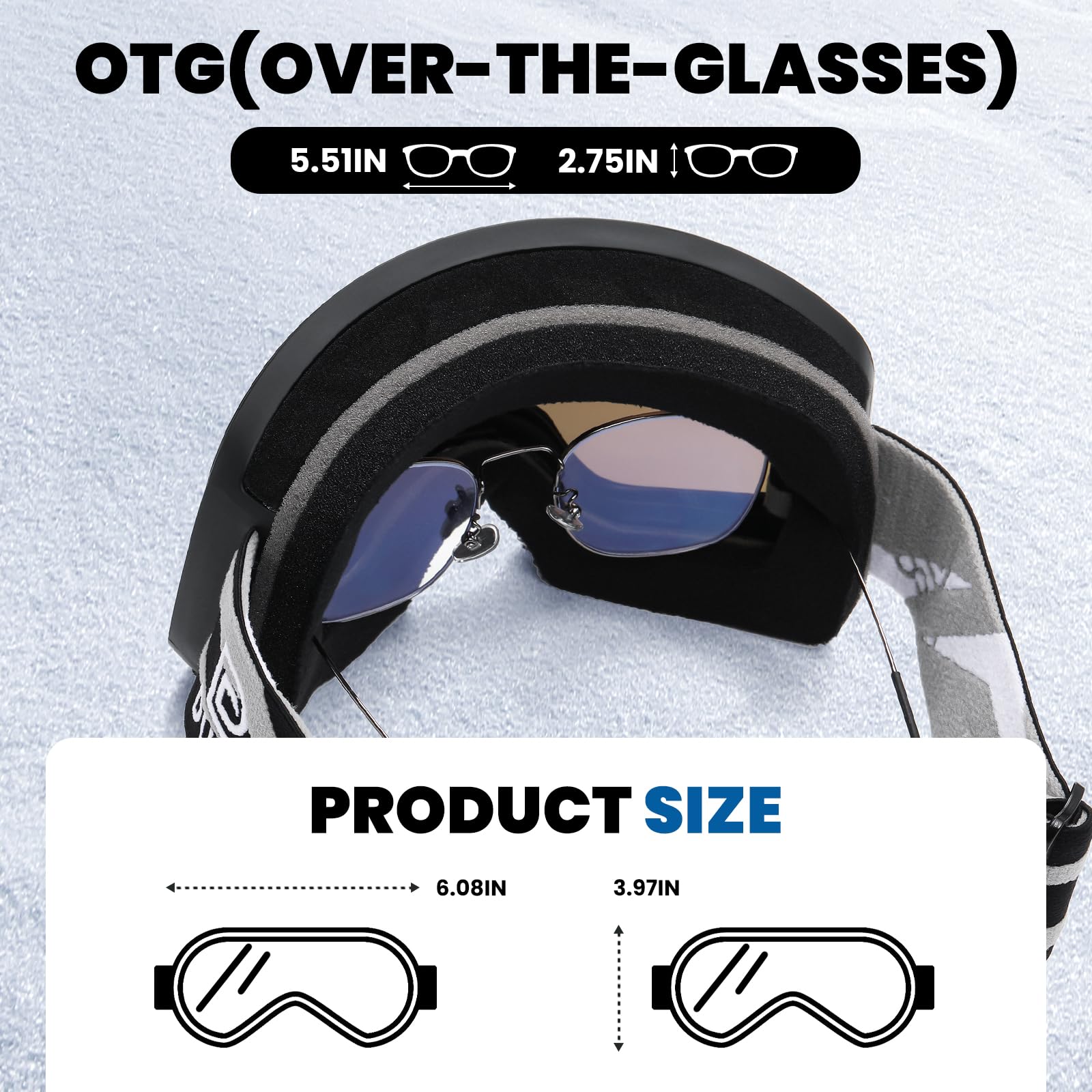 DUCO Ski Goggles Snowboard for Men Women,OTG Lightweight Winter Snowmobile Snow Goggles Anti-Fog 100% UV Protection DCS001 - Image 3