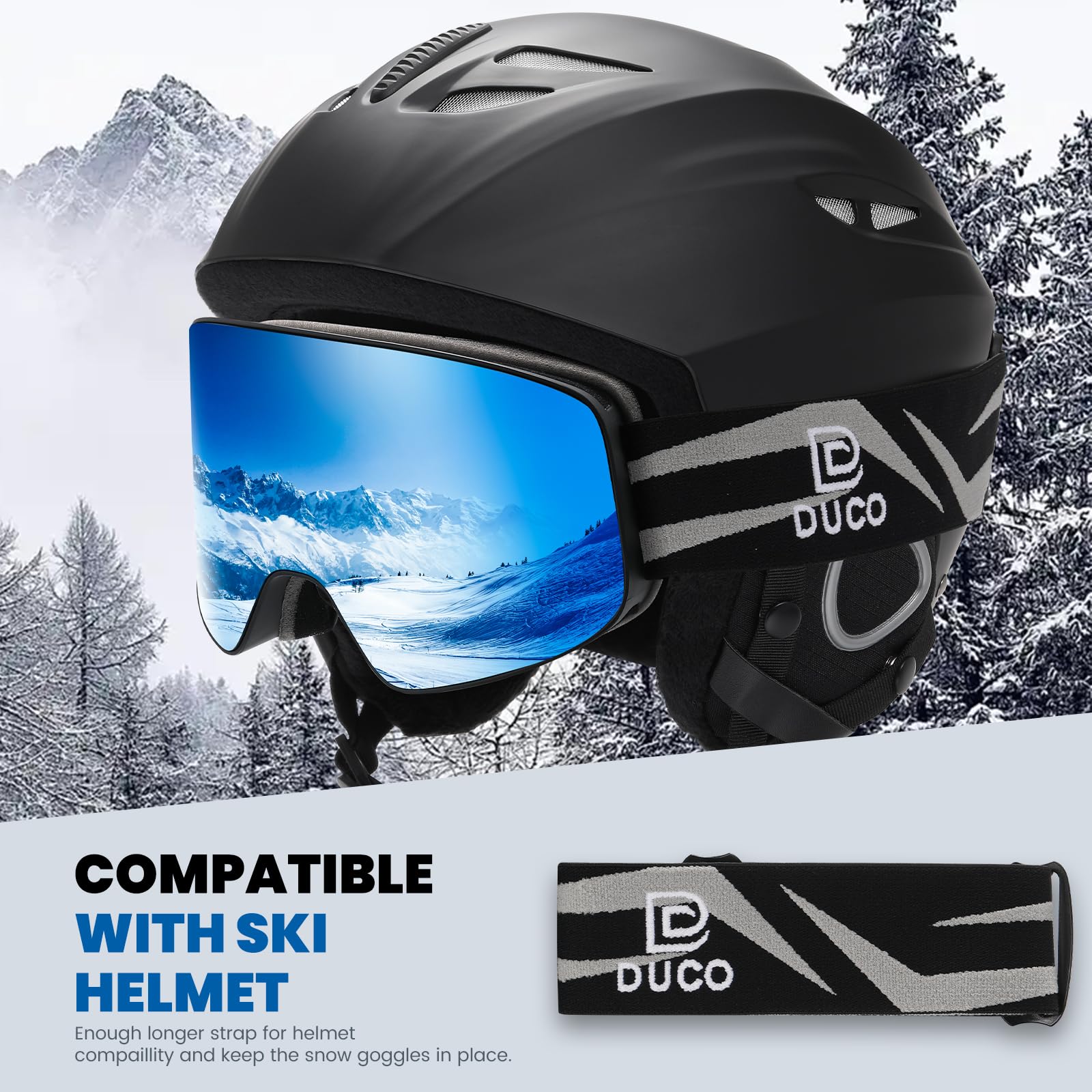 DUCO Ski Goggles Snowboard for Men Women,OTG Lightweight Winter Snowmobile Snow Goggles Anti-Fog 100% UV Protection DCS001 - Image 7