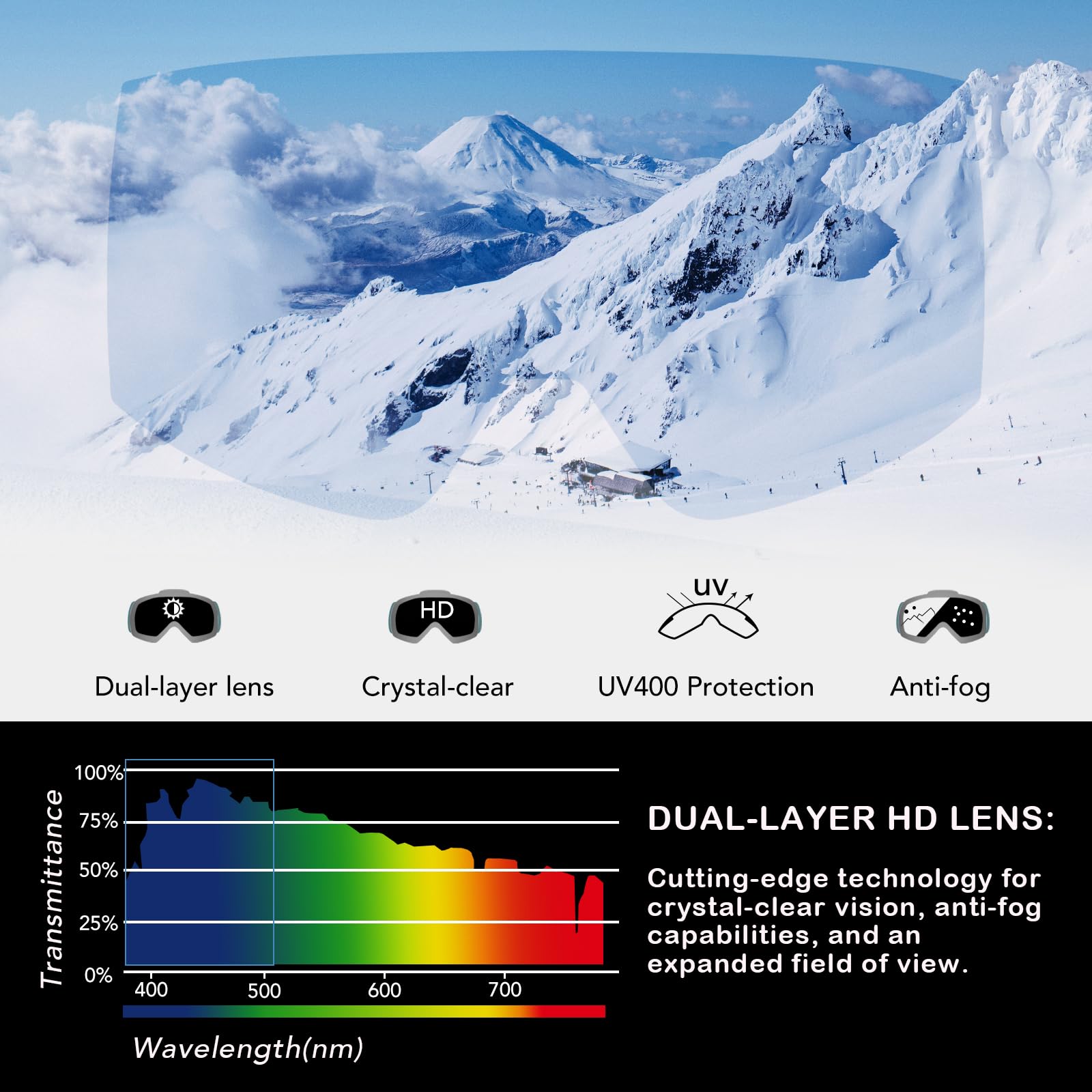 DUCO Ski Goggles with Magnetic Lens for Snowboard, Anti-Fog UV400 Protection Over Glasses OTG Snow Sports Goggles DCS002 - Image 5