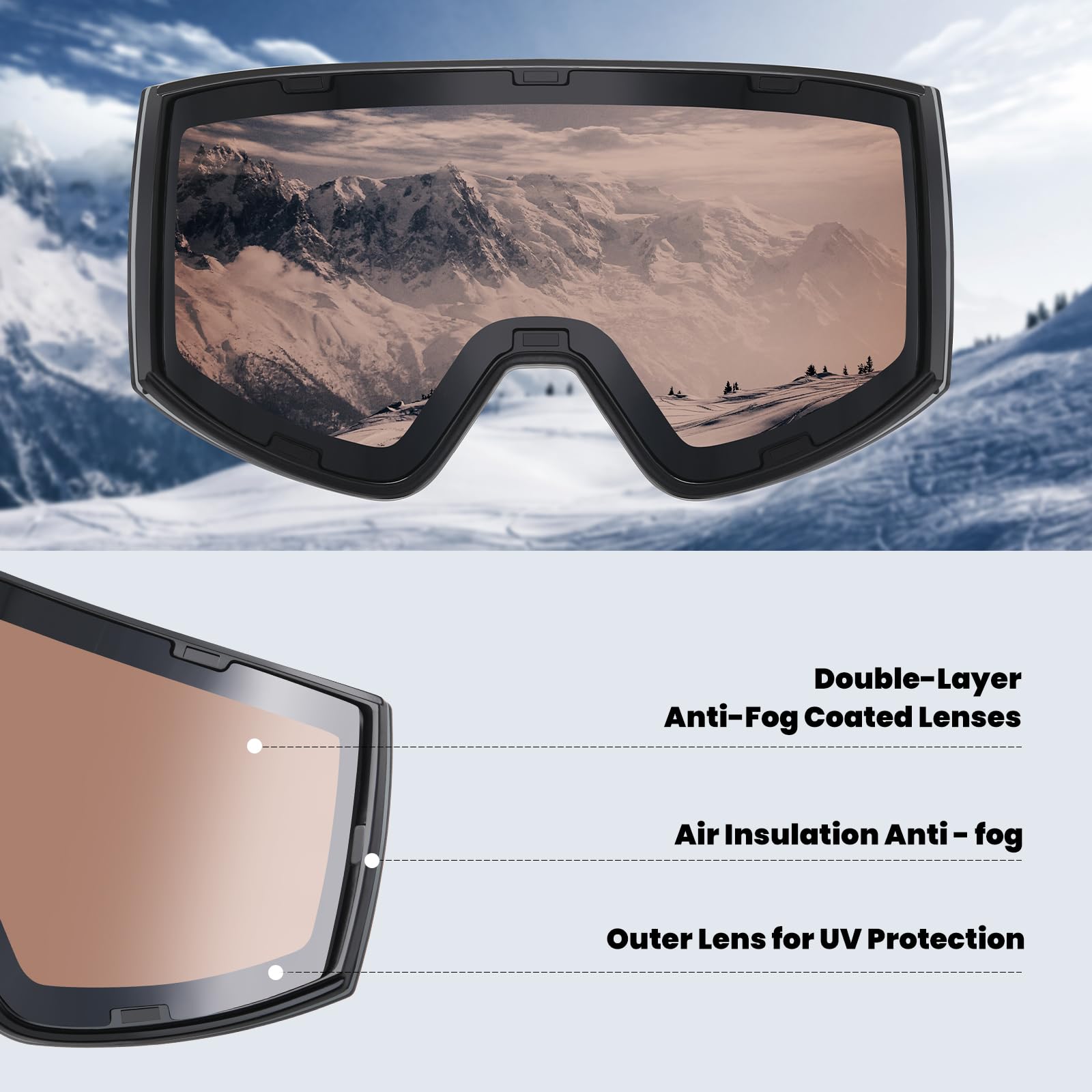 DUCO Ski Goggles with Magnetic Lens for Snowboard, Anti-Fog UV400 Protection Over Glasses OTG Snow Sports Goggles DCS002 - Image 6