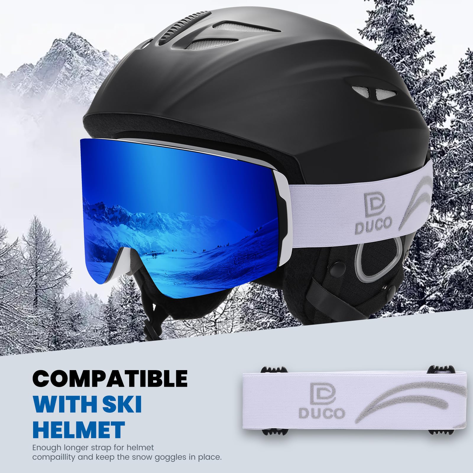 DUCO Ski Goggles with Magnetic Lens for Snowboard, Anti-Fog UV400 Protection Over Glasses OTG Snow Sports Goggles DCS002 - Image 6