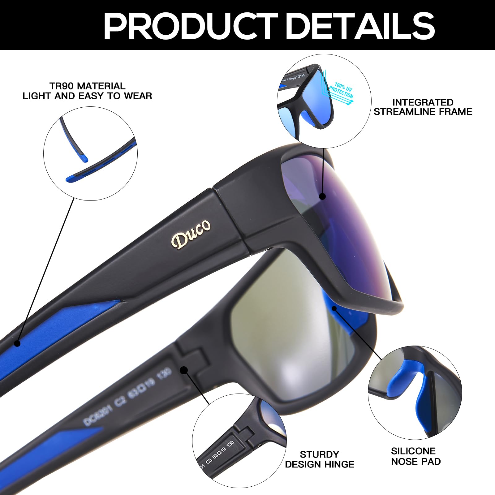 DUCO Sports Sunglasses for Men Women Lightweight UV400 Protection Polarized Glasses for Cycling Running Softball Baseball - Image 3