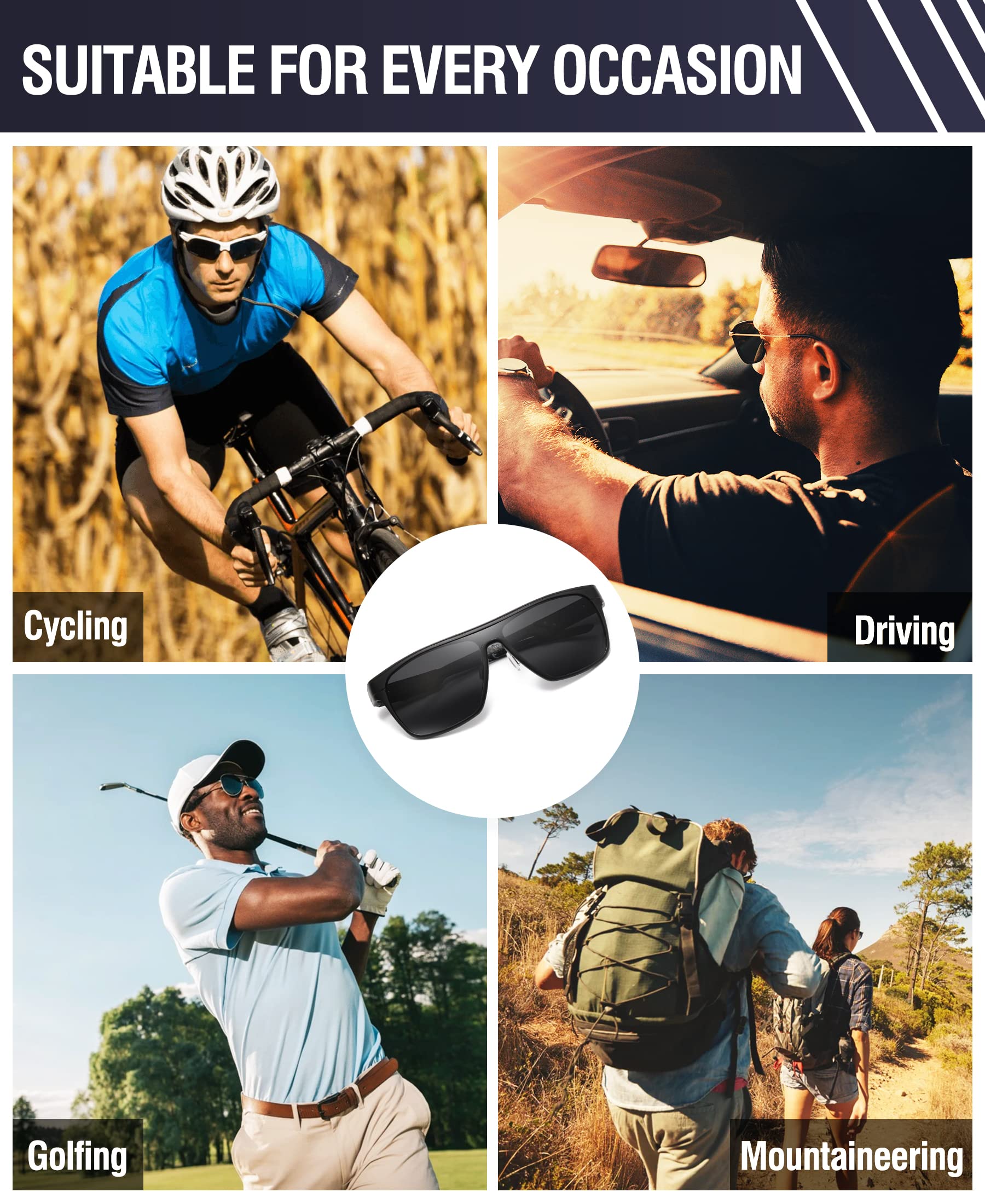 DUCO Square Polarized Sunglasses for Men Women Large Flat Top Shield Sun Glasses UV400 Protection Carbon Fiber Shades DC8230 - Image 6