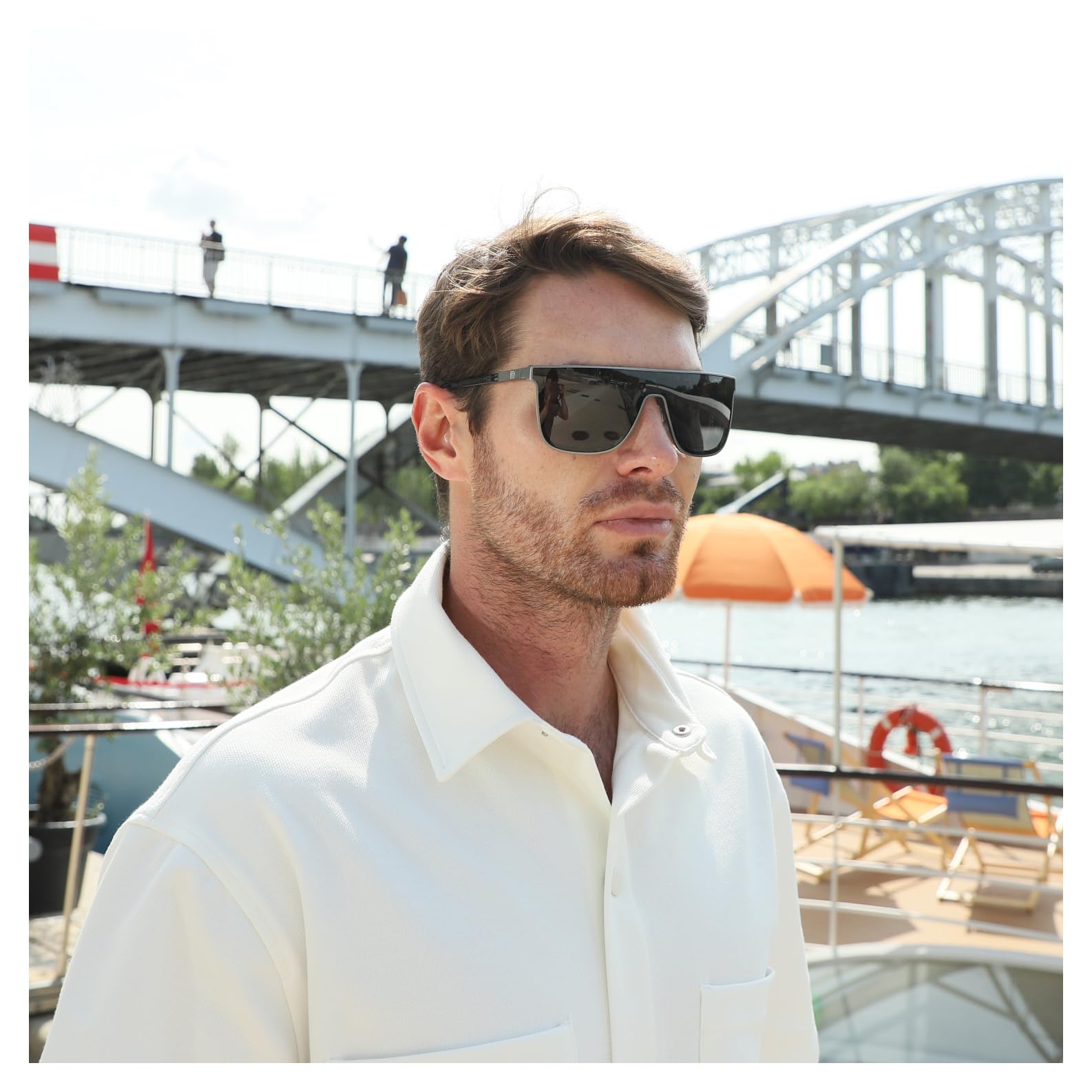 DUCO Trendy Square Sunglasses for Men Women Flat Top Shield Shades Oversized Carbon Fiber Polarized Sun Glasses DC8209 - Image 5