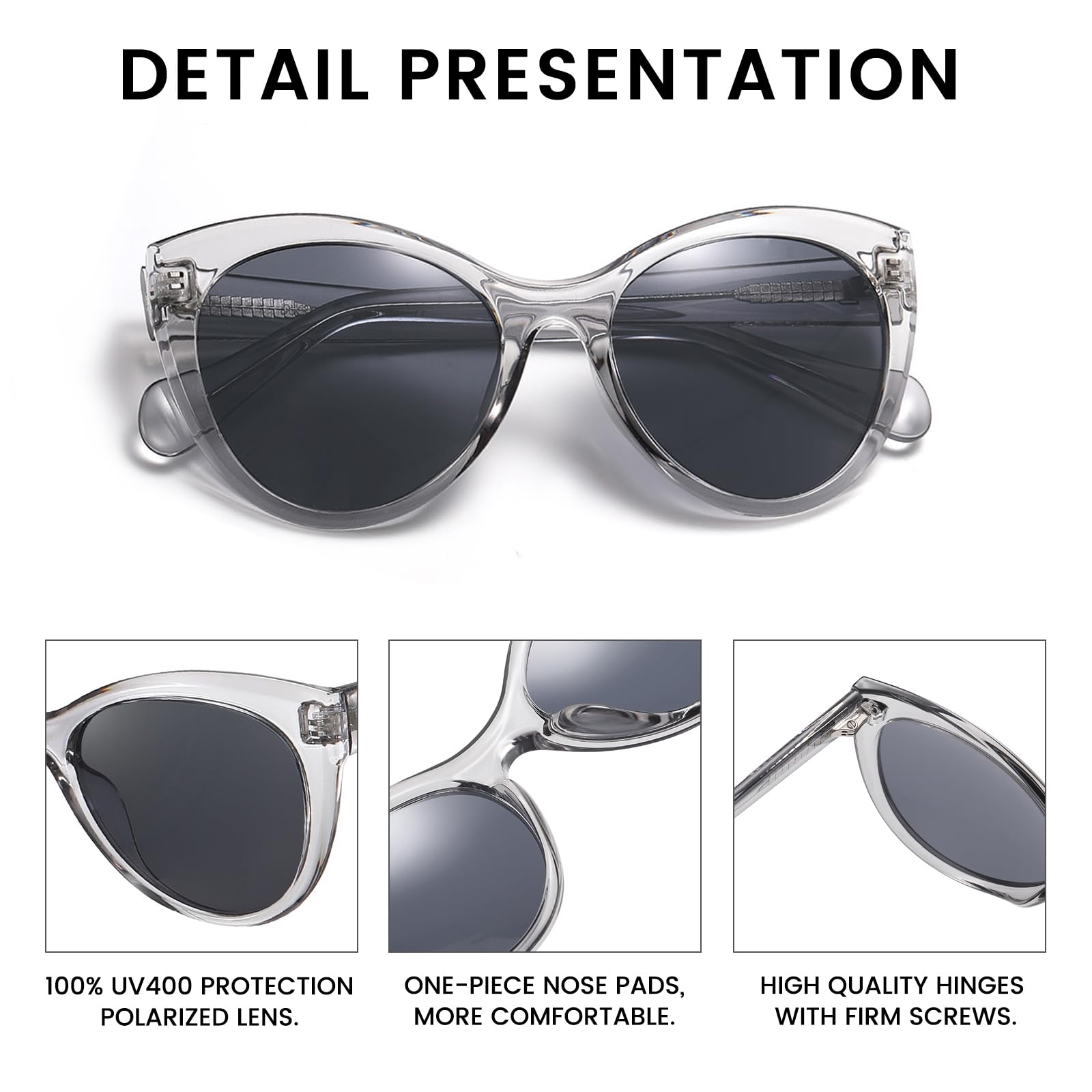 DUCO Vintage Cat Eye Sunglasses for Women Trendy Polarized Sun Glasses Oversized Designer Shades 2350 - Image 4