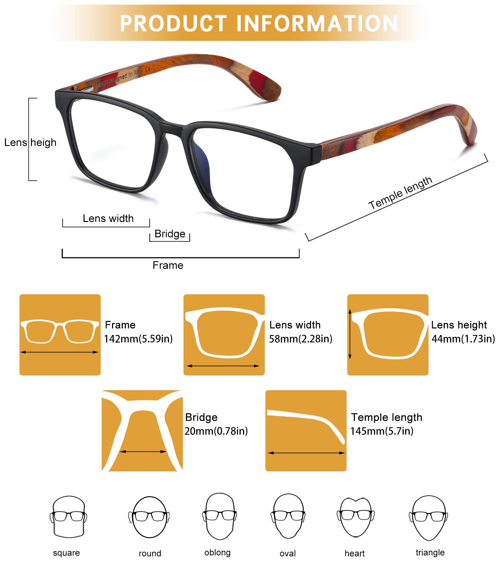 DUCO Wooden Computer Blue Light Blocking Glasses for Men Women Reading Gaming TV Phones U400 LensDC5212 - Image 3