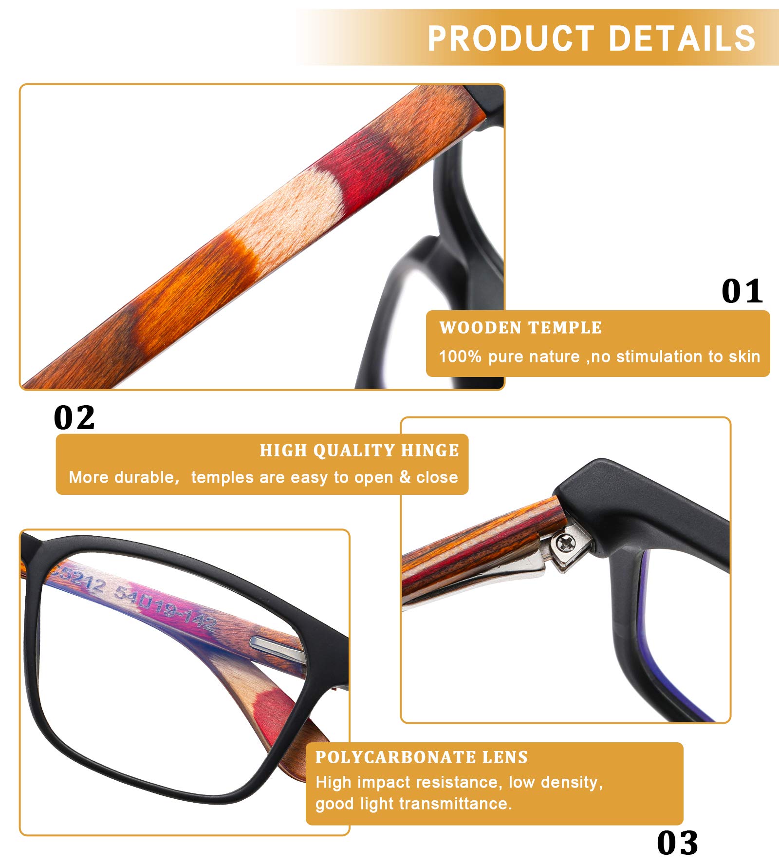 DUCO Wooden Computer Blue Light Blocking Glasses for Men Women Reading Gaming TV Phones U400 LensDC5212 - Image 4